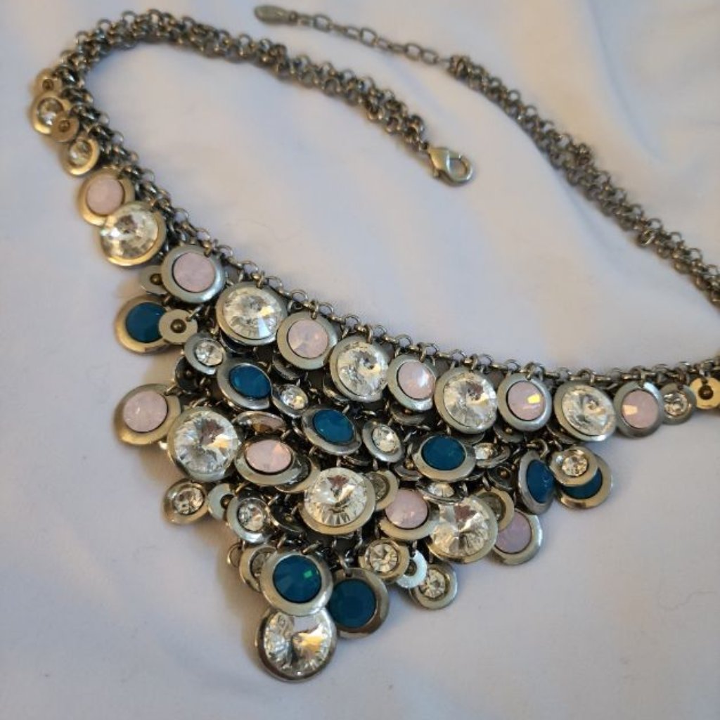 Sodini Bijoux Silver Multi-Color Disc Statement Necklace